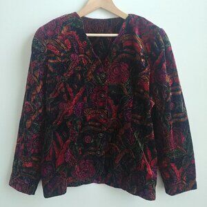 Vintage metallic velour rose floral pattern blazer jacket approx Large